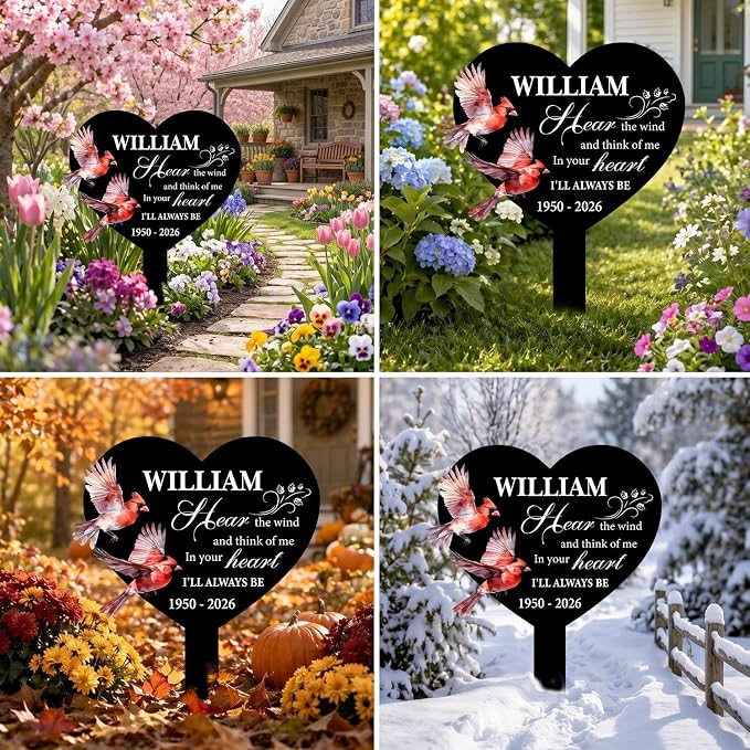 Personalized Cardinal Garden Sign with Stakes, Custom Name Sign, Yard Metal Decor Outdoor, Memorial Gift for Mom, Garden Plaque Sympathy Gifts, loss loved Ones Cardinal Sign