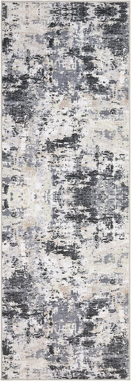ROYHOME Modern Abstract 2x6 Runner Rug Washable Non Slip, Black Yellow | Stain Resistant Rug for Hallway Kitchen Bedroom Non Shedding Low Pile Indoor Floor Cover