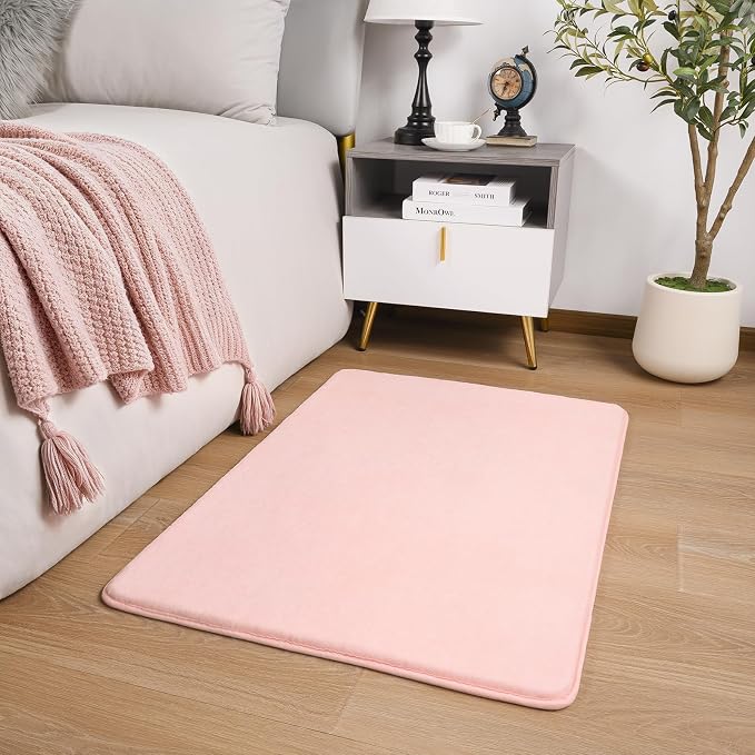 Amearea Modern Washable Runner Rugs, 2x3 Feet Pink Bedroom Runner Rug | Small Area Rugs for Bedroom Living Room, Non Slip Memory Foam Rug for Entrance Entryway Kids Boys Girls Room Laundry Room