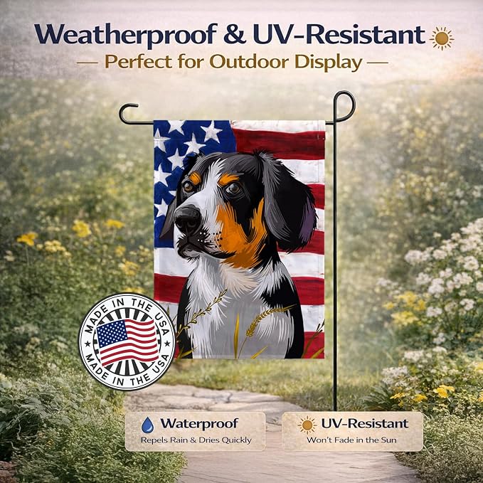 Caroline's Treasures CK6516GF Entlebucher Mountain Dog American Flag Garden Flag Mailbox Flag Decorative Yard Flag Banner Outside Patio Artwork Yard Flower Beds, Garden Size, Multicolor