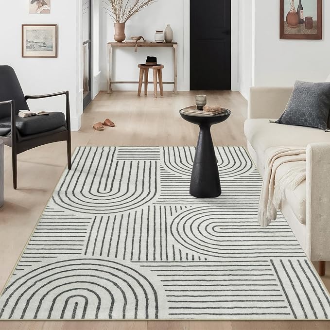 Lahome Abstract Bedroom Rug, Soft Black 4x6 Rug Washable Rugs for Entryway | Living Room Modern Ultra-Thin Black Rug Non-Slip Throw Carpet for Entryway Office Kitchen Darrell(4'x6', Black)