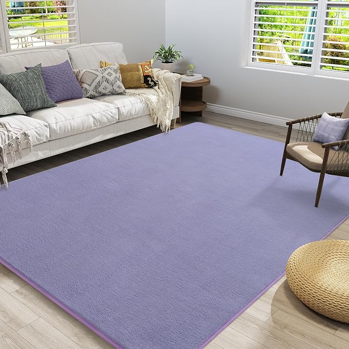 Amearea Modern Area Rug for Bedroom Living Room, 5x8 Purple Memory Foam Rug | Thickened Fluffy Indoor Washable Rugs Non Slip Minimalist Large Carpet for Boys Girls Dorm Nursery Room Decor