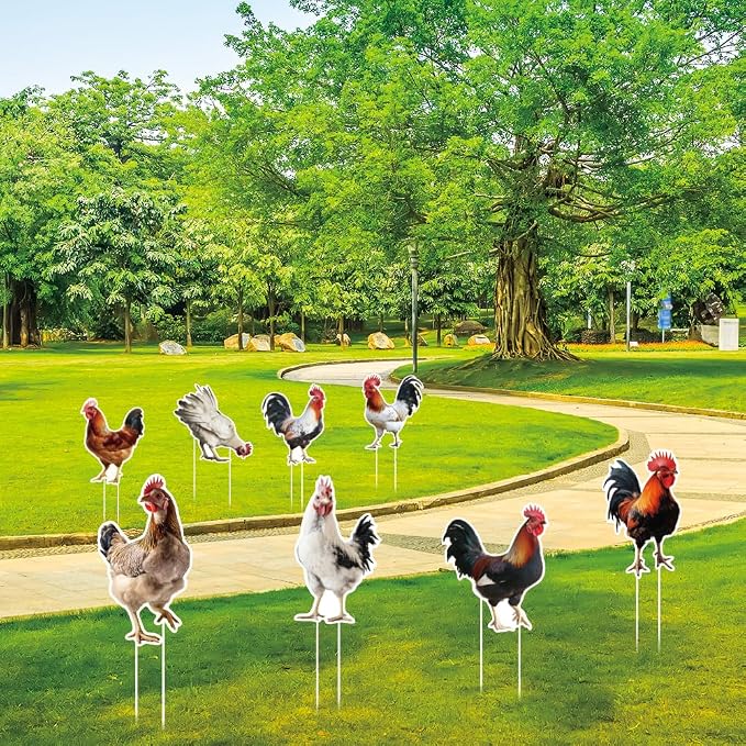 SUPERDANT 8Pcs Roosters Yard Sign with 16 Stakes Realistic Rooster Party Lawn Decorations Animal Theme Party Waterproof Sign Yard Outdoor Lawn Decorative Sign for Garden Lawn Decoration