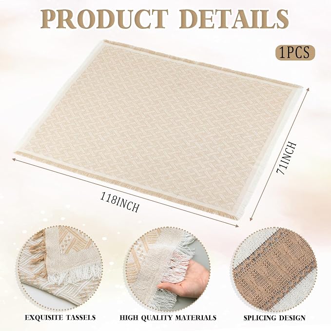 12 Pcs Extra Large Outdoor Boho Picnic Blanket 91'' x 71'' Folding Camping Table Beige White Table Runner 8 Throw Pillow with Pillow Cores Woven Cotton Yarn for Camping Garden Beach Wedding