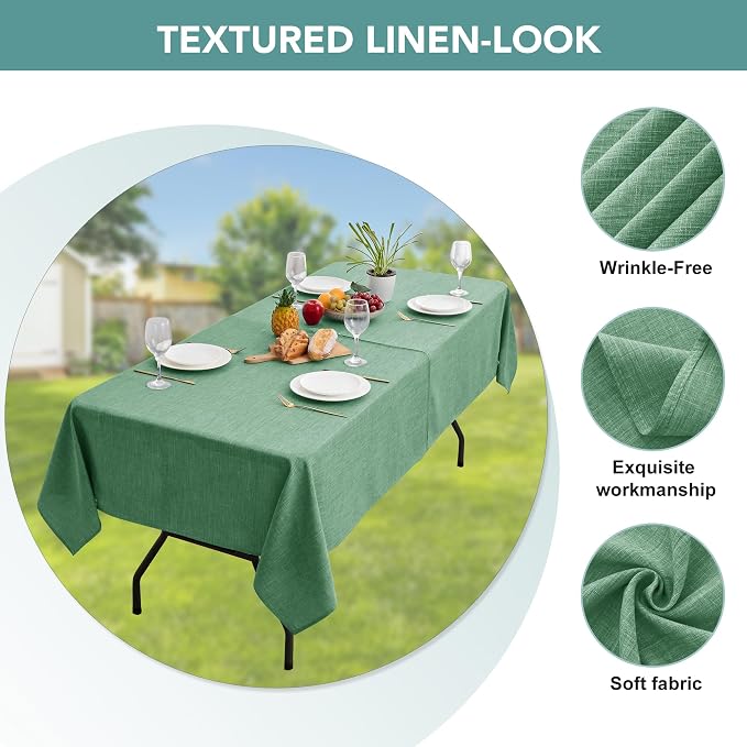 LUSHVIDA Outdoor Tablecloth with Umbrella Hole - Patio Table Cloth Zippered Rectangle 60x120 Inch, Sage Green Linen-Look Polyester Table Cover Water Resistant for Picnic Outside