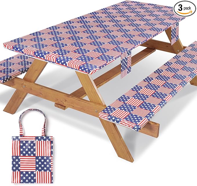 Jobunai 72In Picnic Table Cover with Bench Covers Fitted Stain Resistant Rectangular Table Cloth Campers Patio Garden Vacation Gear Cool Gifts for 40th 50th 60th 70th Grandparents Grandma Grandpa