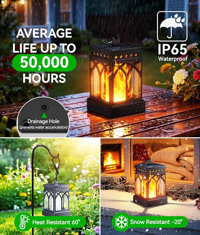 KOOPER Solar Lanterns Outdoor Waterproof, Two Modes Hanging Solar Lantern Lights for Outside, Auto ON/Off Lanterns Decorative Outdoor for Garden Table Yard Path Tree Patio Lawn Decor, Gifts, 2 Pack