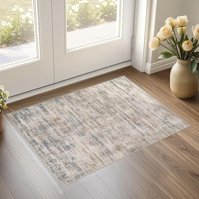 UERMEI 2x3 Entryway Area Rug Washable Abstract Brown Carpet | Small Soft Low Pile Non Slip Indoor Door Mat Stain Resistant Pet Kid Friendly Rugs for Hallway Kitchen Entryway