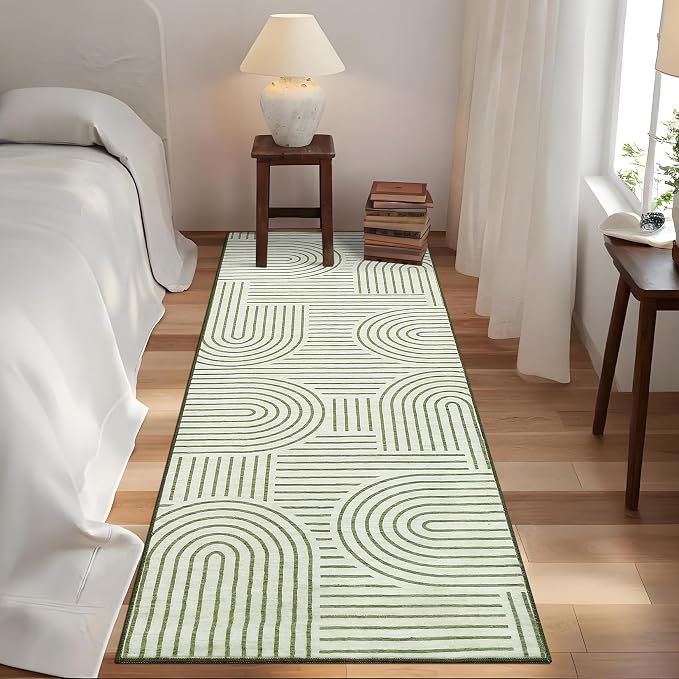 ROYHOME Modern 2x6 Hallway Runner Rug Non Slip Washable Kitchen Rug, Green | Abstract Bath Mat, Rainbow Geometric Runners Rugs for Bedroom, Soft Long Rugs for Entryway Arch Pattern Bathroom Laundry Dorm