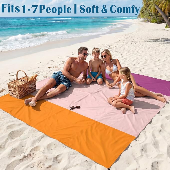 Famstar Beach Blanket Oversized Extra Large 78"X81"/10'X9',Waterproof Sandproof Beach Blanket 2-8 Adults Lightweight Durable for Travel Camping Hiking Picnic