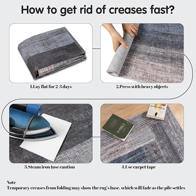 Neutral Geometric Blue 8x10 ft Large Rug for Living Room Bedroom | Contemporary Modern Area Rugs Vintage Washable Soft Faux Wool Low Pile Indoor Carpet for Dining Room Office Home Decor