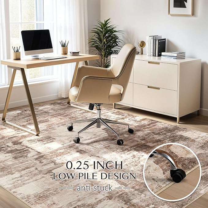 kakania Abstract 9x12 Area Rugs for Living Room: Washable Rugs Brown | Soft, Non-Slip, Low-Pile, Pet & Kid Friendly - Large Modern Home Decor Carpet for Bedroom/Dining Room/Office/Nursery
