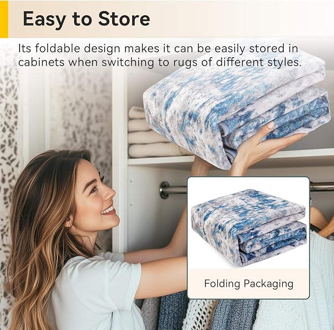 RELEANY Washable Square 9'x9' Area Rug for Living Room Blue Gray | Carpet for Bedroom, Kitchen, Office, Hallway and Entryway, Printed Pattern, Non‑Slip, Soft, Stain‑Resistant, Easy to Clean