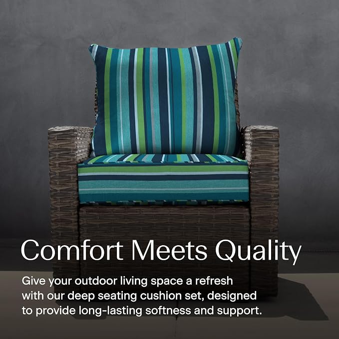 Honeycomb Outdoor Heritage Deep Seat, 24 x 23, Stripe Poolside Chair Cushion with Removable Cover, for Patio Furniture