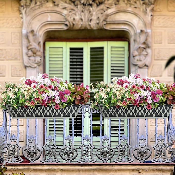 2 Pack 30 Inch Window Boxes Planters Railing Planter Box with Adjustable Brackets & Non-Woven Fabric Plant Grow Bags Deck Railing Planter Boxes Balcony Hanging Flower Box for Outdoor Plants