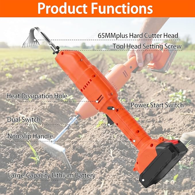 Stand Up Weed Puller Tool,Heavy Duty Detachable 11-Claw Weeder with Ergonomic Long D-Handle | Tools for Effortless Garden Weed Removal Dandelions More 1Battery-withPole
