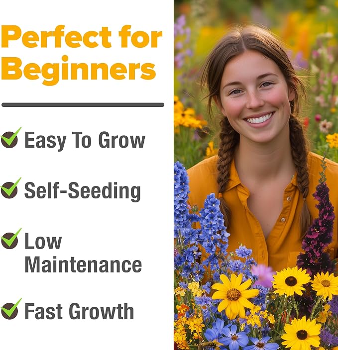 HOME GROWN Midwest Wildflower Seeds Bulk Mix | 32,500+ Open Pollinated Perennial & Annual Flower Seed for Planting | 15 Varieties for Attracting Bees & Butterflies | 2 oz
