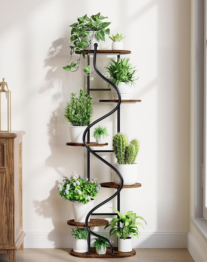 Plant Stand Indoor with Grow Light,60" Tall Plant Shelf w/ 4-Head Grow Lights,Corner Plant Stands for Multi Plants,6 Tiered Large Plant Holders,Metal S-Shaped Plant Rack for Home Office Patio