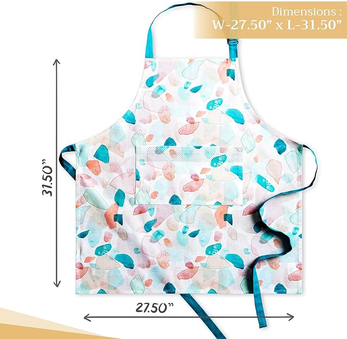Maison d' Hermine Aprons for women with Pocket 100% Cotton (27.50"x31.50") | Adjustable Neck Strap & long ties Apron Men Chef Wedding Cooking Gardening Server Maid