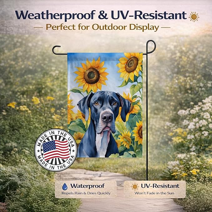 Caroline's Treasures DAC6091GF Great Dane in Sunflowers Garden Flag Mailbox Flag Decorative Yard Flag Banner Outside Patio Artwork Yard Flower Beds, Garden Size, Multicolor