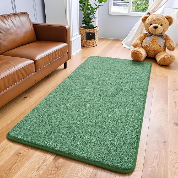 Keeko 2x4 Area Rugs for Living Room,Soft Washable Memory Foam Bedroom Rug | Indoor Throw Rug Low Pile Minimalist Non Slip Carpet for Kids Nursery Classroom Dorm Room Home Decor Green and White