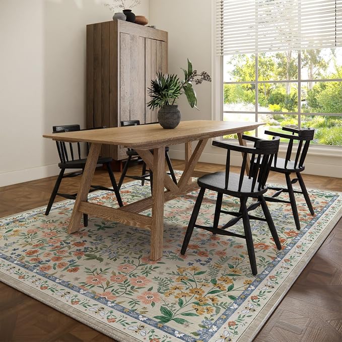 Washable Area Rugs for Living Room: 9x12 Area Rug for Bedroom Vintage Stain Resistant Non Slip Low Pile Lightweight Soft Carpet for Kitchen Dining Room Farmhouse Kids Room Nursery