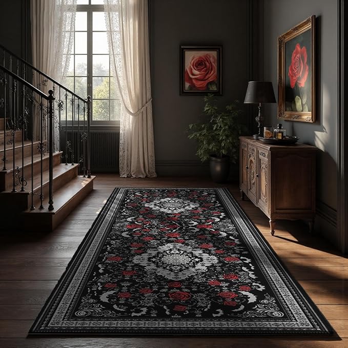 Nayoroom Dark Academia Gothic Runner Rug, Easy Clean Non-Slip, 2 x 6 ft | Dark academia pattern; Soft, non-shedding surface; Machine washable; Non-slip backing; For hallways, kitchens and bedrooms