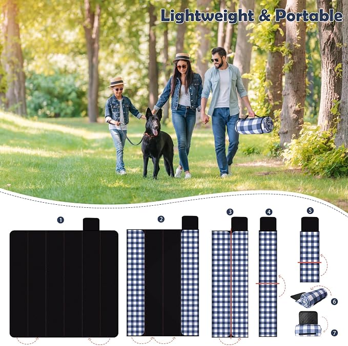 Picnic Blankets Waterproof, Extra Large Picnic Mat 79"X79", Sandproof Washable Camping Beach Blanket, Camping Accessories for Outdoor Activities, Blue