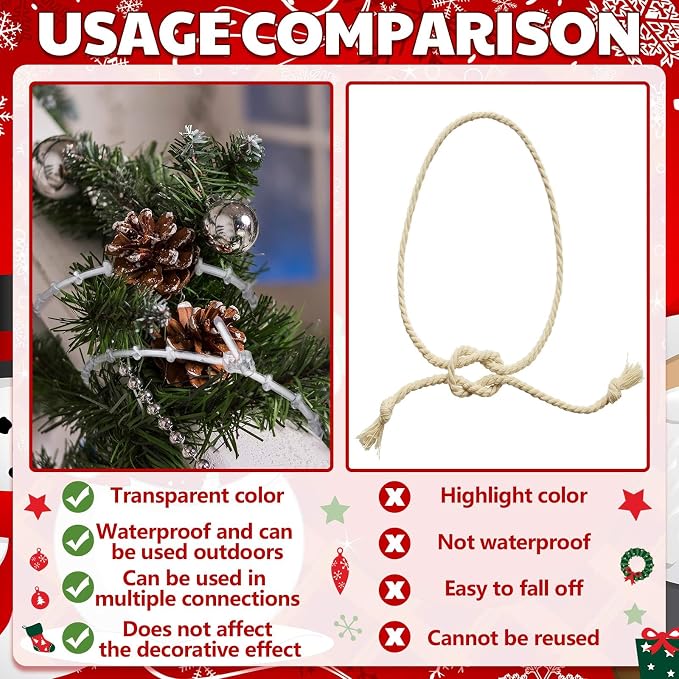 Cinnvoice 20pcs Christmas Garland Ties Clear Plastic Banister Garland Ties Decorative Reusable Soft Anti Scratch Garlands Hanger for Mantel Fences Home Xmas Holiday Craft Wrapping (12inch)