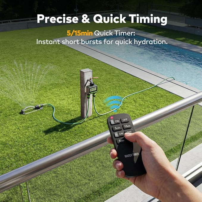 NexusLab Wireless Remote Hose Timer, 4 Programmable Watering Schedules (1 Sec to 99 Hr), IP65 Waterproof Sprinkler & Drip Irrigation Timer, 3/4 inch NH Thread, Rain Delay, AA Battery
