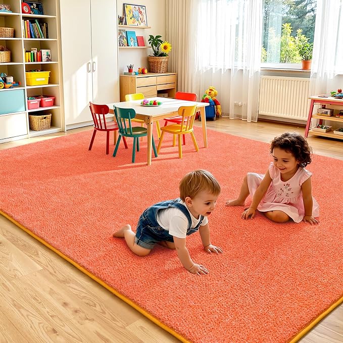 Keeko 4x6 Area Rugs for Living Room,Soft Washable Memory Foam Bedroom Rug | Indoor Throw Rug Low Pile Minimalist Non Slip Carpet for Kids Nursery Classroom Dorm Room Home Decor Orange and White