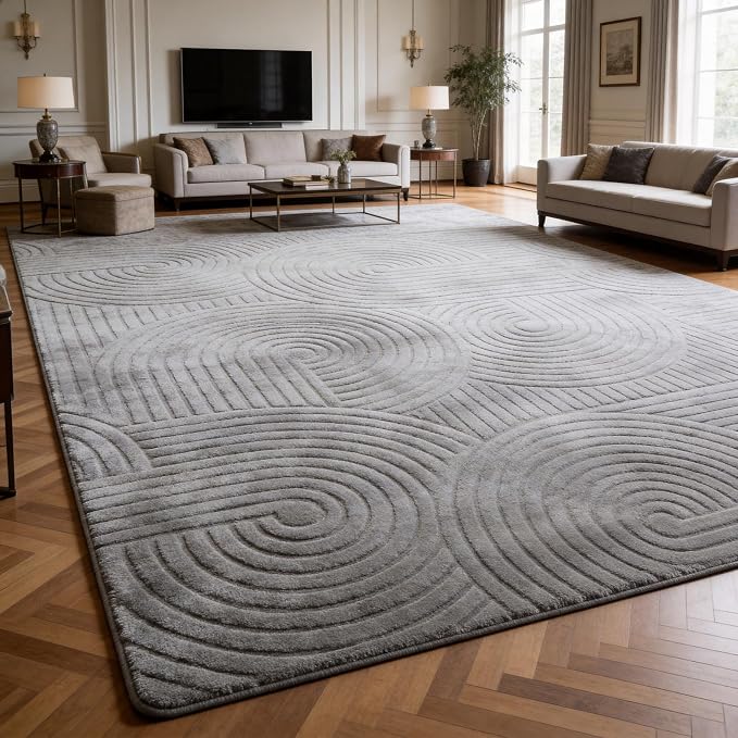 Grey Boho 8x10 Solid Color Area Rugs, Washable Rugs for Living Room | Ultra Soft Thick High-Low Pile Carpet, Fluffy, Non-Slip, Durable Rugs for Bedroom, Kids Room, Nursery, Apartment, Home Office