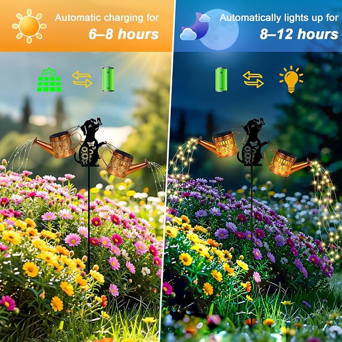 2 Pack Solar Watering Can Lights, Metal Solar Lights Outdoor Decorative with Dog Silhouette Stake, Waterproof Hanging Lantern Garden Decor Light for Outside, Patio, Yard, Birthday Gifts for Women