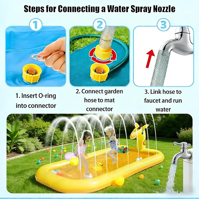 4-in-1 Inflatable Giraffe Kids Pool, 5.5FT Heavy-Duty Toddler Wading Pool, Sprinkler Splash Pad, Ball Pit, Outdoor Party Serving Bar Ice Cooler for Ages 1-3, Small Dogs