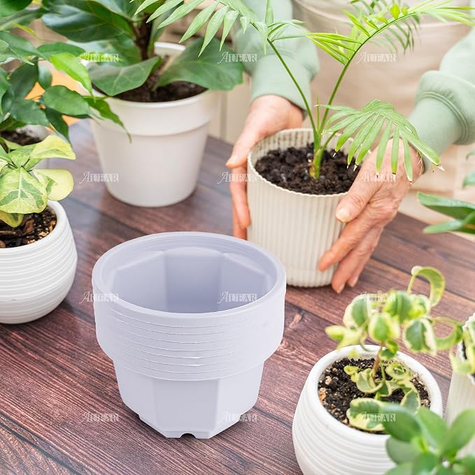 AUEAR, 50 Pack Plastic Plant Hangers Hanging Flower Planter Containers with Drainage Holes and Hooks for Outdoor Indoor White