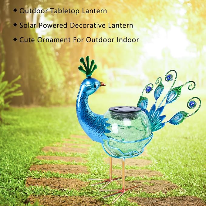 Solar Lantern Outdoor Decorative Waterproof LED Solar Lights Peacock Tabletop Lamp for Outdoor Patio Garden or Housewarming, Mother's Day Gifts