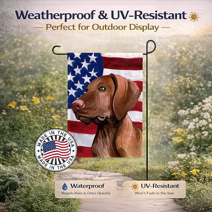 Caroline's Treasures CK6747GF Vizsla American Flag Garden Flag Mailbox Flag Decorative Yard Flag Banner Outside Patio Artwork Yard Flower Beds, Garden Size, Multicolor