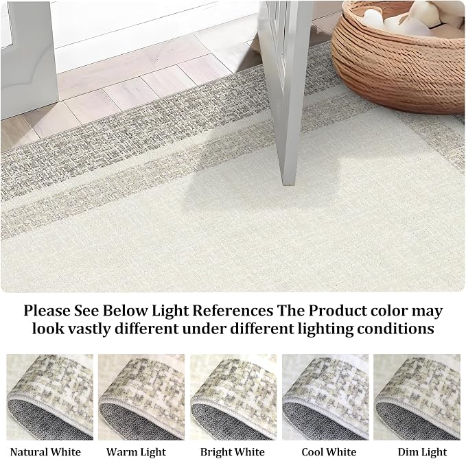 GAOMON Area Rugs 2x6 Modern Runner Rug Washable Bordered Entryway Runners Soft Faux Wool Carpet Contemporary Neutral Non-Slip Long Rug Runner Indoor Accent Hallway Kitchen Runners for Bedroom Beige