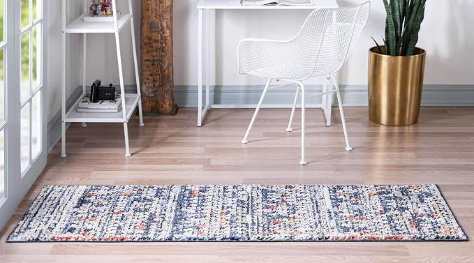 Unique Loom Morocco Collection Abstract Border, Diamond, Bohemian Area Rug (2' 2 x 6' 0 Runner, Multi/Blue)