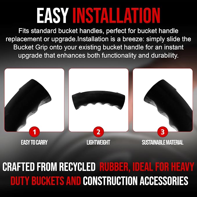 USA-Made Bucket Grip for 1-5 Gallon Buckets, Ergonomic, Durable Handle Grip for Heavy-Duty Buckets | Easy to Install, Comfortable for Gardening, Construction, DIY | Fits 5 Gal Handles - Pack of 8