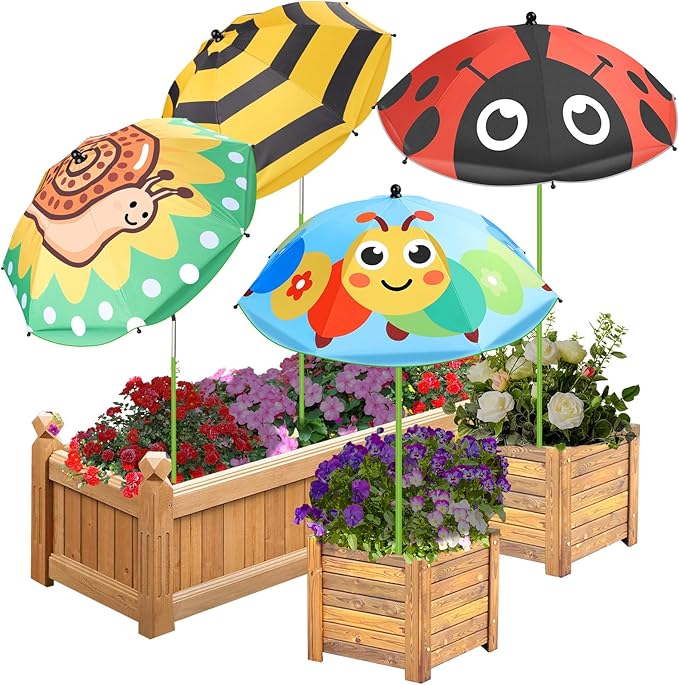 Axcoix 4 Pack Upgraded Plant Umbrellas for Outdoor Plants, 26" Larger Garden Plant Umbrella Shade with Adjustable Angle, 43.4" Higher Sun Shade with Animal Prints for Plants, Potted Plant, Garden Beds