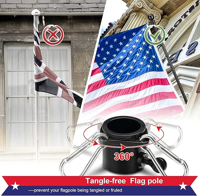 Flag Pole for Outside House - 5ft Stainless Steel Heavy Duty Flagpole Kit,Tangle Free,Dual Angle Bracket for Grommet Flags,Banner,Garden Flag,for Outdoor Porch,Yard,Garage,Balcony,Black