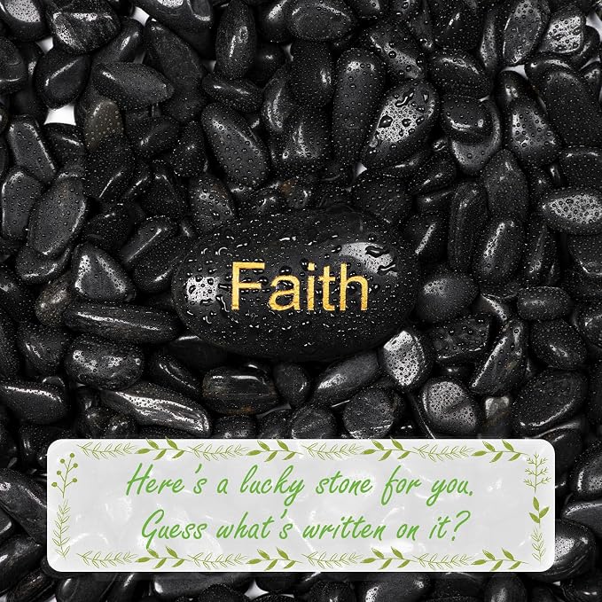 11lbs Polished Black River Rocks,Natural Decorative Stones for Indoor Plants,Vases & Fish Tank,Includes 1 Engraved Inspirational Rock,1-2 Inch Decorative Pebbles for Garden Landscaping