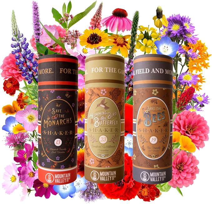 Pollinator Wildflower Seed Shaker Collection – 300,000+ Seeds – Hummingbird & Butterfly, Monarch & Bee Mixes – Covers 1,000 sq ft (Wildflower Seed Shaker - 3 Pack Gift Set)