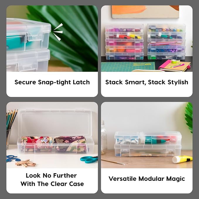 IRIS USA Clear Storage Cases, 10-Pack, |Made in USA|, Plastic Bead Organizing Containers with Snap Lid for Arts, Crafts, Ephemera, Stickers, & Dance Cheer, Clear - Large