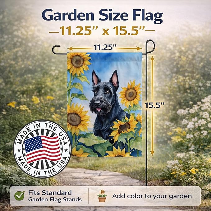 Caroline's Treasures DAC6158GF Scottish Terrier in Sunflowers Garden Flag Mailbox Flag Decorative Yard Flag Banner Outside Patio Artwork Yard Flower Beds, Garden Size, Multicolor