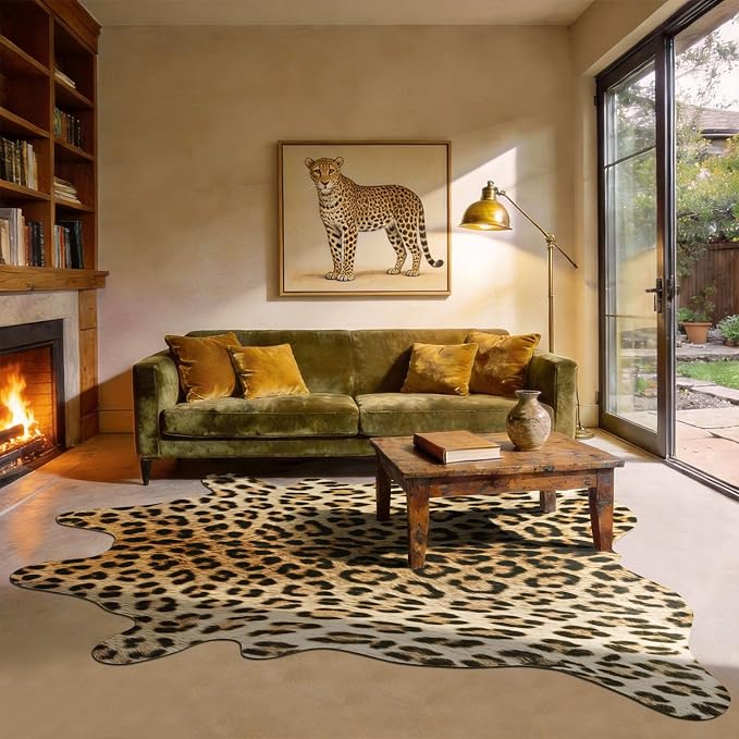 BENRON Leopard Rug, Animal Print Rug for Living Room Bedroom 6.2x7ft | Western Faux Cheetah Print Rug, Animal Skin Carpets, Non-Slip Throw Rug for Home Decor, Black and Brown