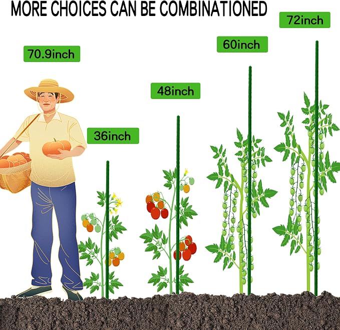 Garden Stakes 36 Inches Sturdy Green Plant Sticks 25 Pack, Metal Tomato Stakes Support, Yard Plant Support Cage for Potted Plants, Tomatoes, Trees, Cucumber, Fences, Beans (36 inch)