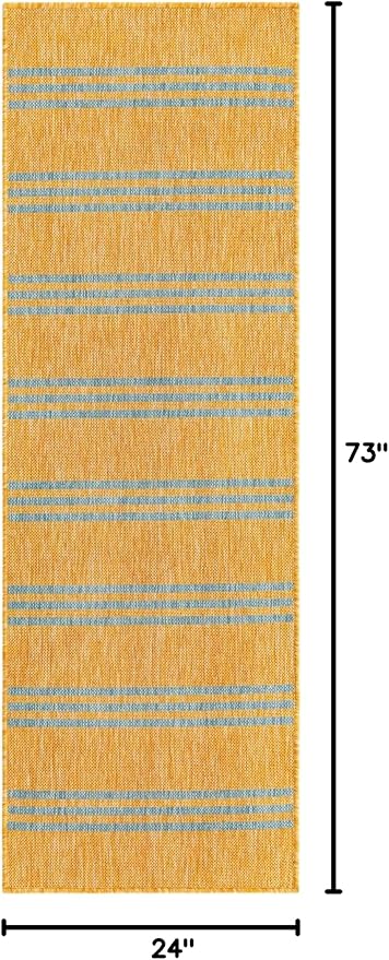 Unique Loom Outdoor Collection Area Rug - Anguilla (2' x 6' 1" Runner, Yellow and Aqua/ Light Blue)