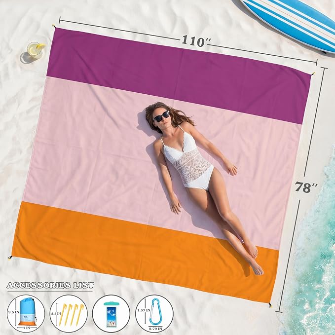 Famstar Beach Blanket Oversized Extra Large 78"X81"/10'X9',Waterproof Sandproof Beach Blanket 2-8 Adults Lightweight Durable for Travel Camping Hiking Picnic
